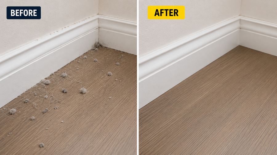 Dust bunny removal before and after