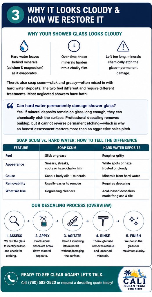 Our professional shower descaling & hard water removal process in San Marcos, CA, step by step